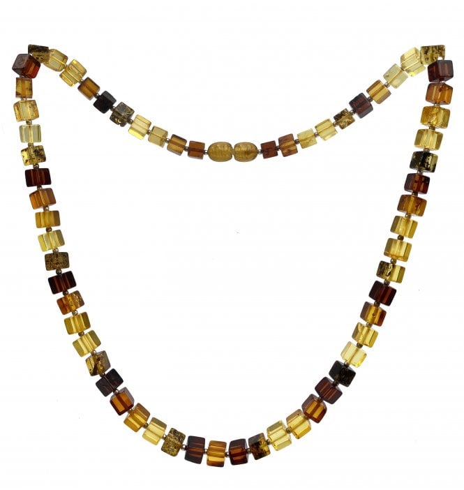 Baltic Amber Cubed Multicoloured Beaded Necklace (SKU Amber-134)