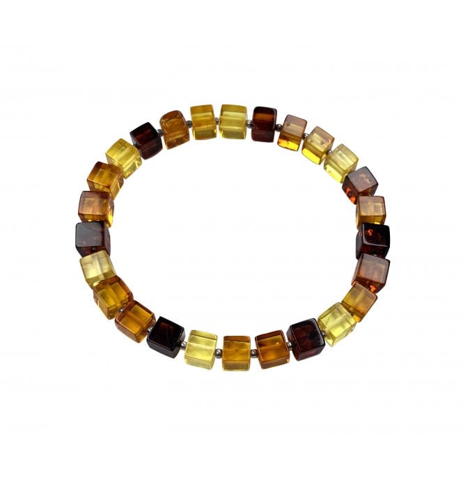 Cube Shaped Baltic Amber Stretch Bracelet