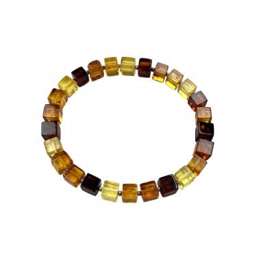 Cube Shaped Baltic Amber Stretch Bracelet