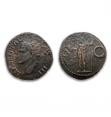 Genuine Bronze AE AS Roman Coin:- M Agippa LF COS III (SKU COIN211)