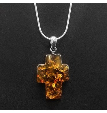 Silver Baltic Amber Cross Pendant (SKU Amber-167)