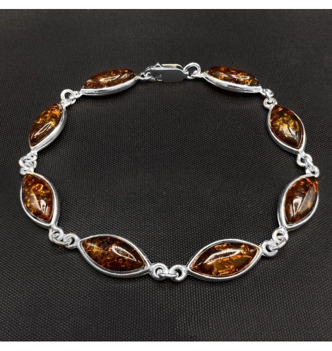 Silver Baltic Amber Marquise Bracelet (SKU Amber-182)