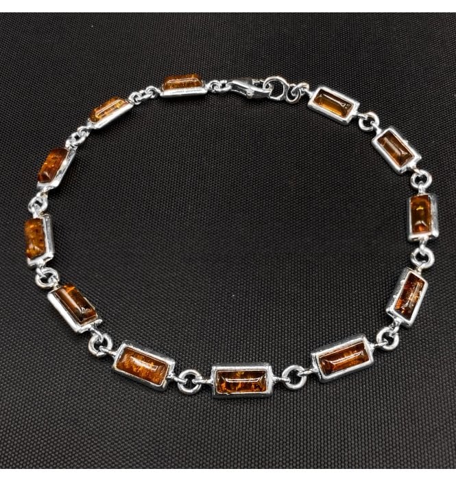 Silver Baltic Amber Rectangle Bracelet (SKU Amber-184)