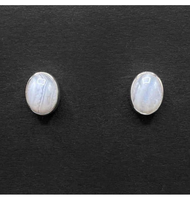 Silver Blue Lace Agate Earrings (SKU GEMS-029)