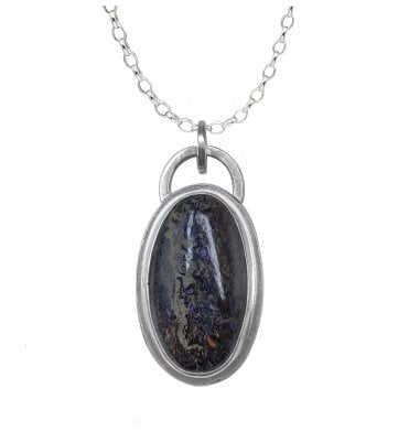 Silver Dinosaur Bone Agatized Gemstone Necklace (SKU FOSSJ-049)