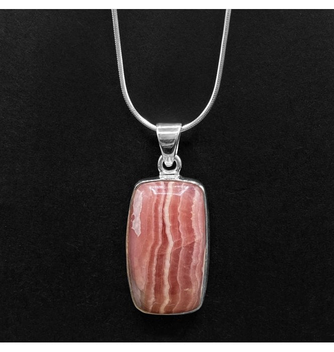 Silver Rhodochrosite Oblong Pendant (SKU GEMS-027)