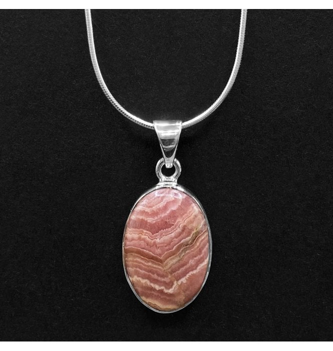 Silver Rhodochrosite Oval Pendant (SKU GEMS-026)