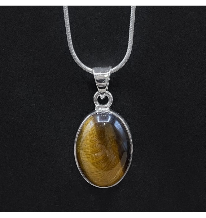 Silver Tigers Eye Oval Necklace (SKU GEMS-021)
