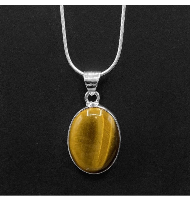 Silver Tigers Eye Oval Necklace (SKU GEMS-024)