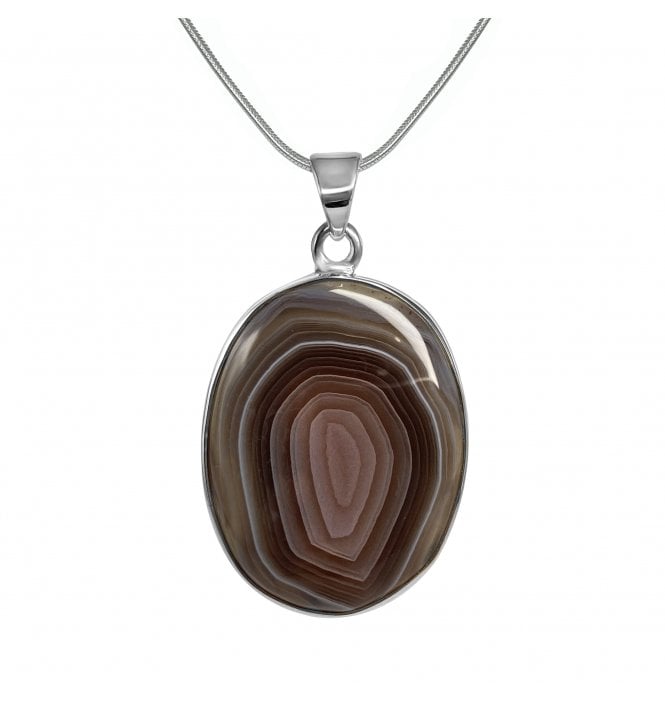 Sterling Silver Agate Oval Necklace (SKU GEMS-020)