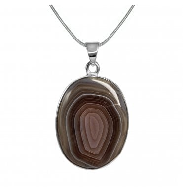 Sterling Silver Agate Oval Necklace (SKU GEMS-020)