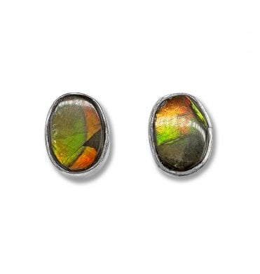 Sterling Silver Ammolite Stud Earrings (SKU FOSSJ-107)