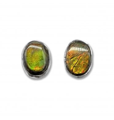 Sterling Silver Ammolite Stud Earrings (SKU FOSSJ-108)