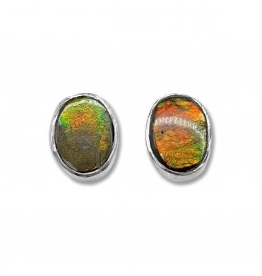 Sterling Silver Ammolite Stud Earrings (SKU FOSSJ-109)