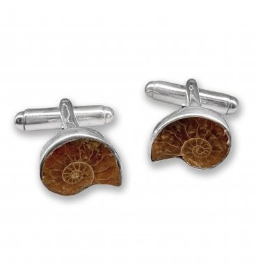 Sterling Silver Ammonite Cufflinks (SKU FOSSJ-122)