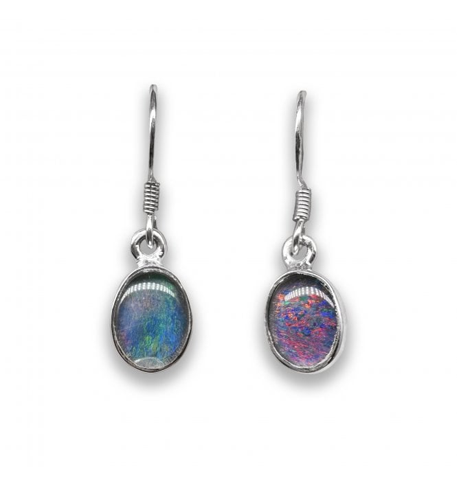 Sterling Silver Australian Opal Drop Earrings (SKU GEMS-115)