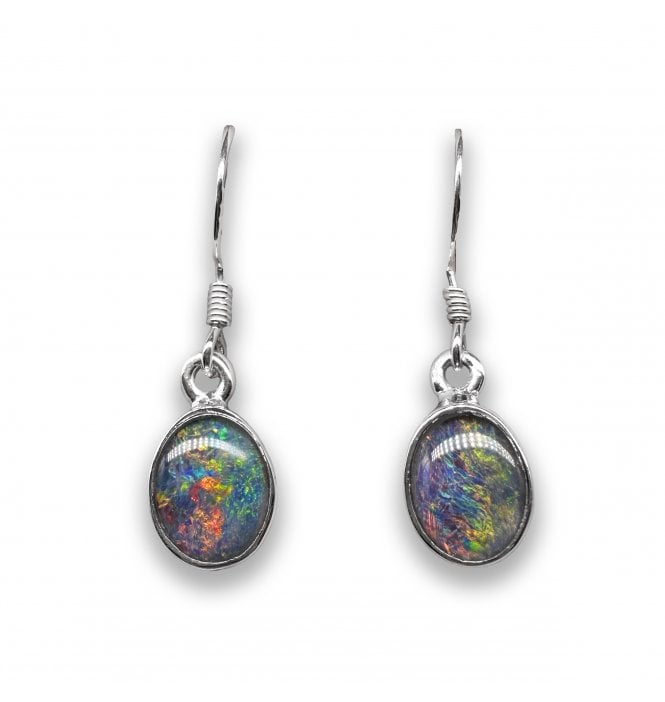 Sterling Silver Australian Opal Drop Earrings (SKU GEMS-116)