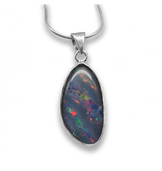 Sterling Silver Australian Opal Pendant Necklace (SKU GEMS-121)