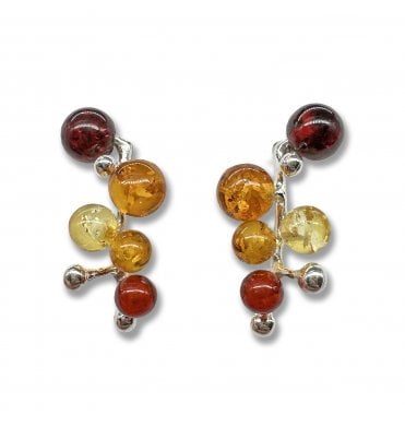 Sterling Silver Baltic Amber Beaded Stud Earrings (SKU Amber-218)