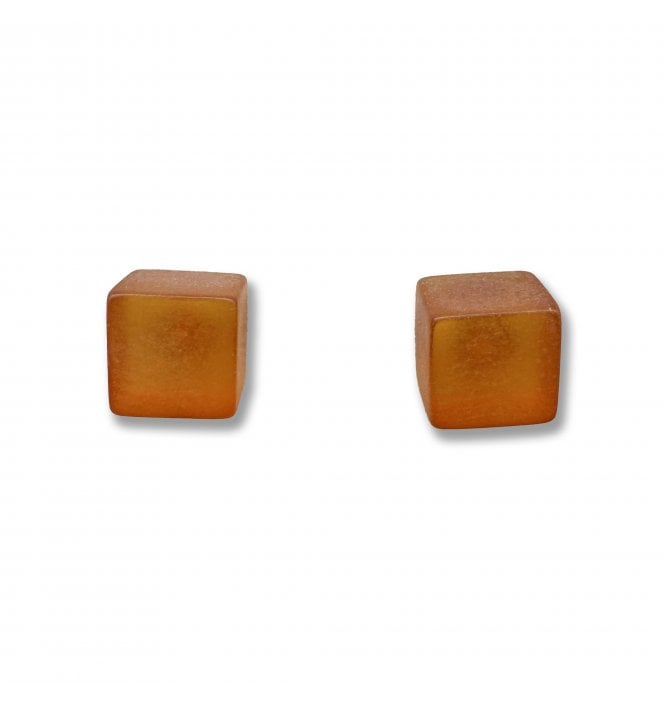 Sterling Silver Baltic Amber Cube Stud Earrings (SKU Amber-210)