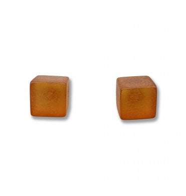 Sterling Silver Baltic Amber Cube Stud Earrings (SKU Amber-210)