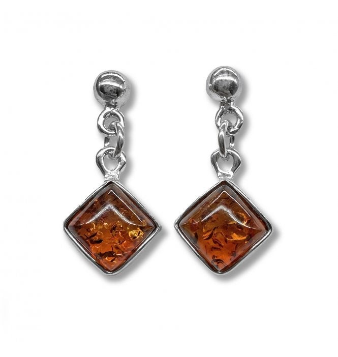 Sterling Silver Baltic Amber Diamond Shaped Drop Earrings (SKU Amber-215)