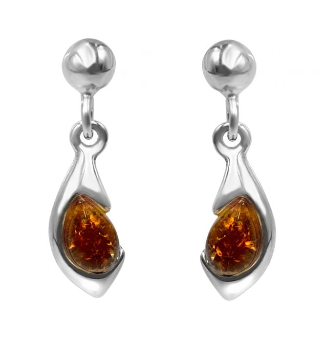 Sterling Silver Baltic Amber Drop Earrings (SKU Amber-122)