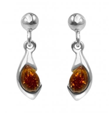 Sterling Silver Baltic Amber Drop Earrings (SKU Amber-122)