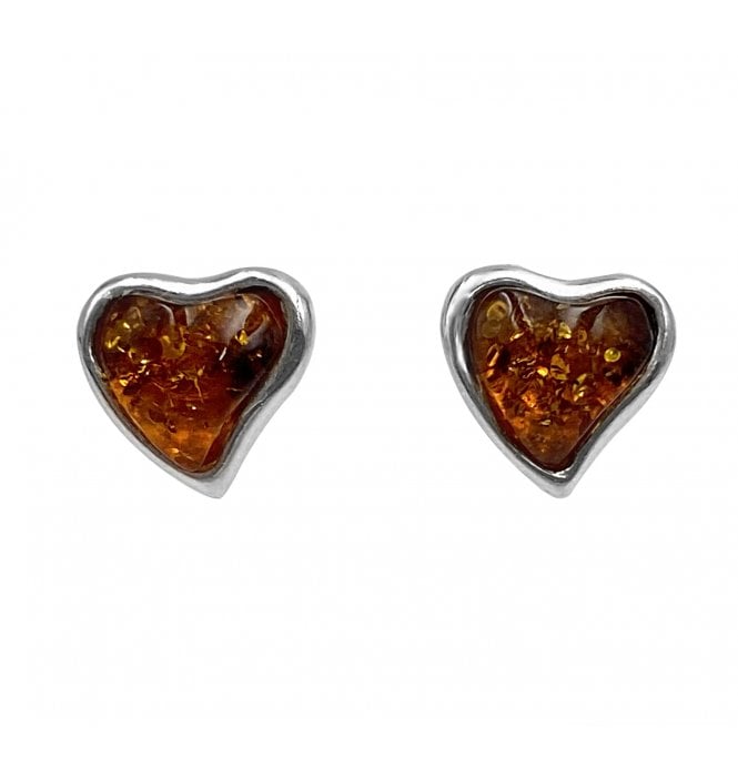 Sterling Silver Baltic Amber Heart Shaped Stud Earrings (SKU Amber-117)