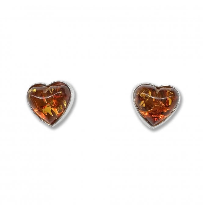 Sterling Silver Baltic Amber Heart Stud Earrings (SKU Amber-220)