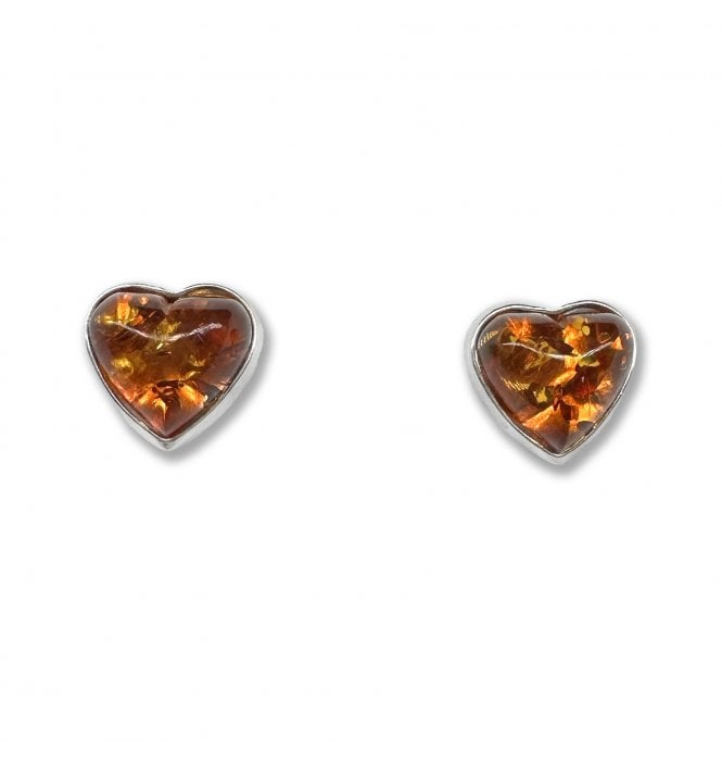 Sterling Silver Baltic Amber Heart Stud Earrings (SKU Amber-221)