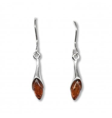 Sterling Silver Baltic Amber Marquise Drop Earrings (SKU Amber-223)