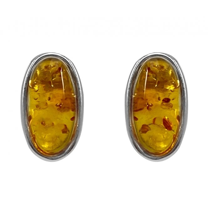 Sterling Silver Baltic Amber Oval Stud Earrings (SKU Amber-123)