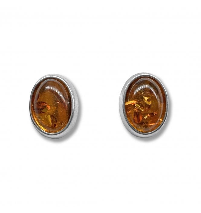 Sterling Silver Baltic Amber Oval Stud Earrings (SKU Amber-213)