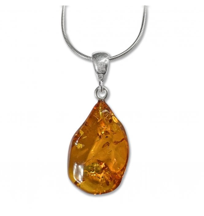 Sterling Silver Baltic Amber Pendant Necklace (SKU Amber-229)
