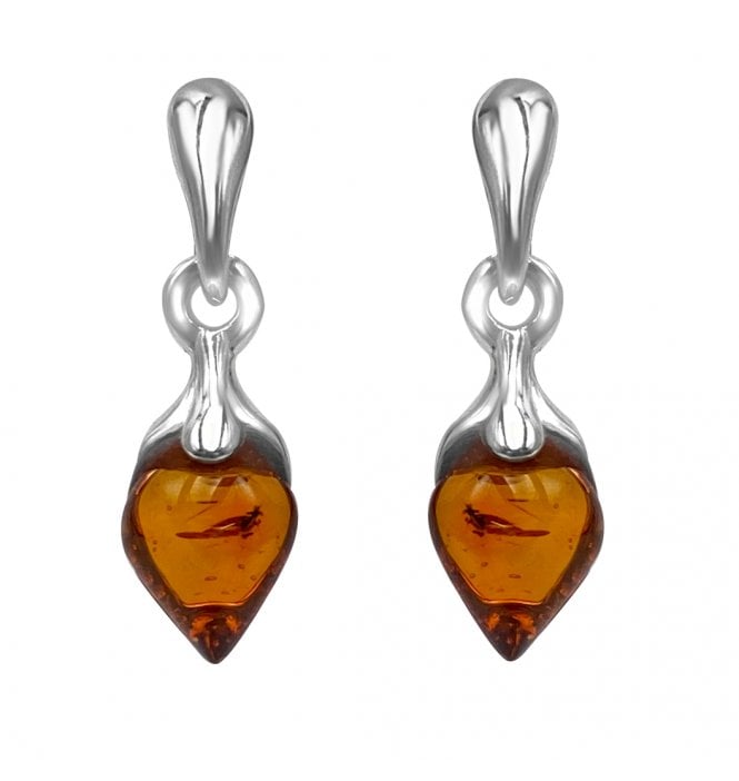 Sterling Silver Baltic Amber Pointed Pear Drop Earrings (SKU Amber-126)