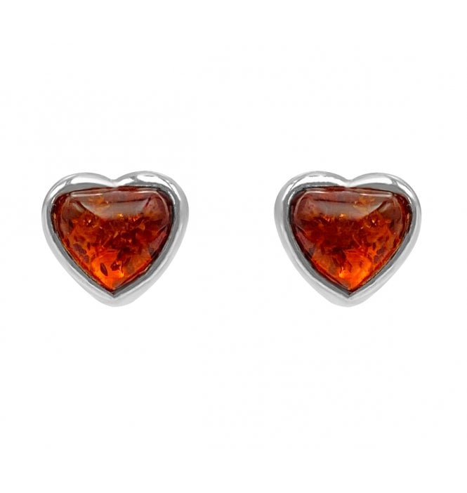 Sterling Silver Baltic Amber Small Heart Shaped Stud Earrings (SKU Amber-133)