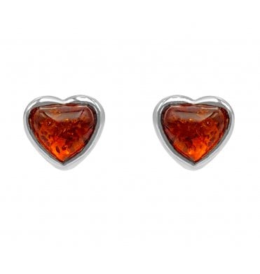 Sterling Silver Baltic Amber Small Heart Shaped Stud Earrings (SKU Amber-133)