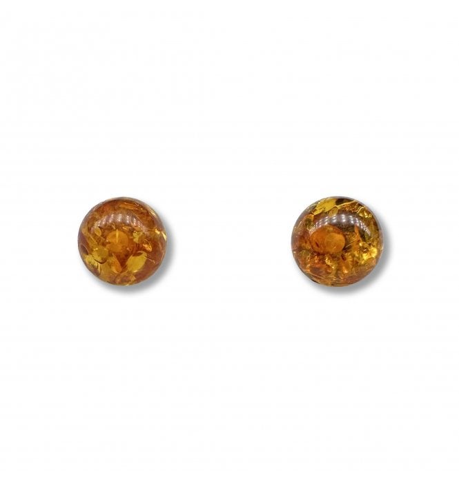 Sterling Silver Baltic Amber Sphere Stud Earrings (SKU Amber-206)
