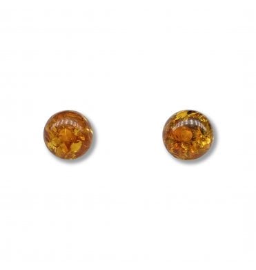 Sterling Silver Baltic Amber Sphere Stud Earrings (SKU Amber-206)