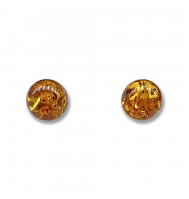 Sterling Silver Baltic Amber Sphere Stud Earrings (SKU Amber-207)