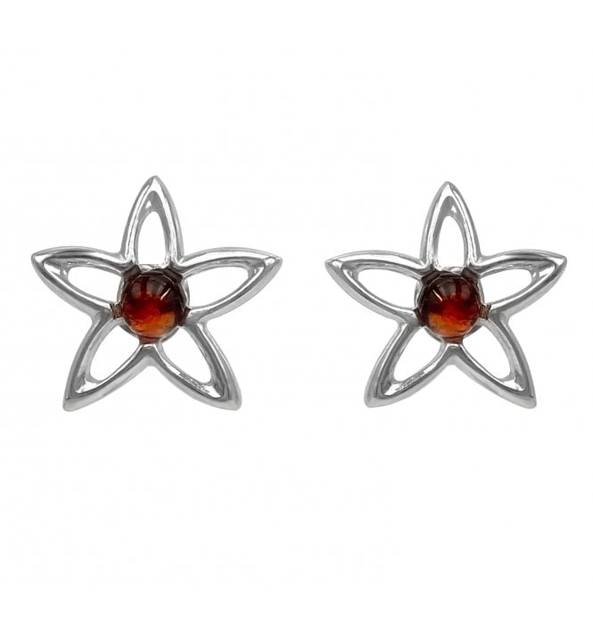 Sterling Silver Baltic Amber Star Shaped Stud Earrings (SKU Amber-121)