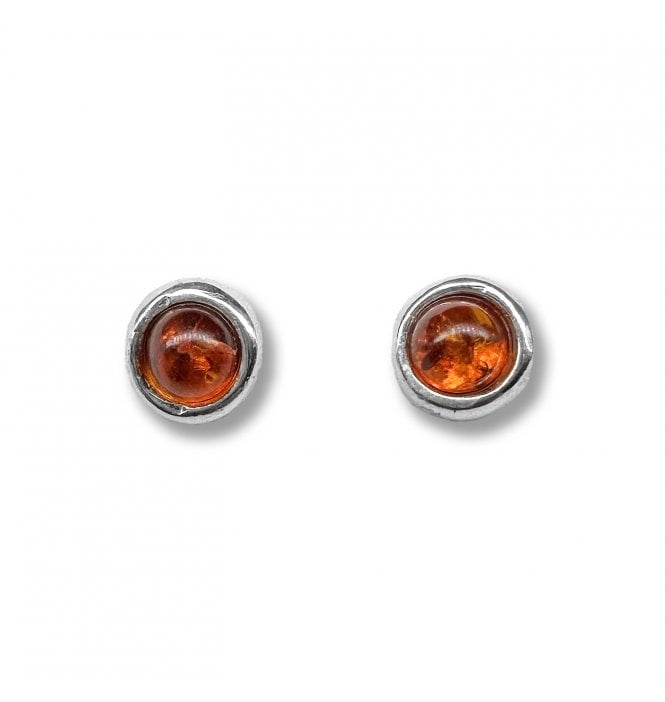 Sterling Silver Baltic Amber Stud Earrings (SKU Amber-194)