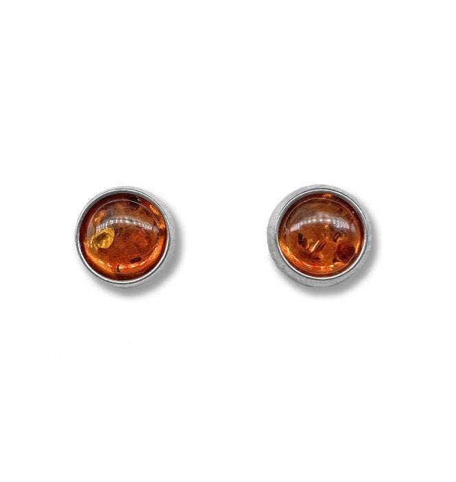 Sterling Silver Baltic Amber Stud Earrings (SKU Amber-195)