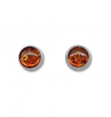 Sterling Silver Baltic Amber Stud Earrings (SKU Amber-195)