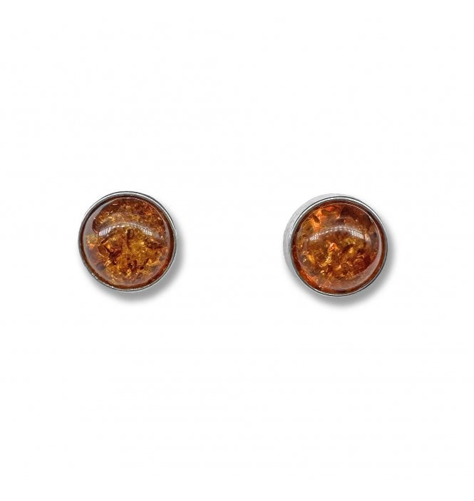 Sterling Silver Baltic Amber Stud Earrings (SKU Amber-197)