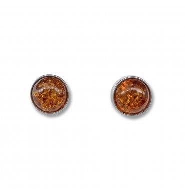 Sterling Silver Baltic Amber Stud Earrings (SKU Amber-197)