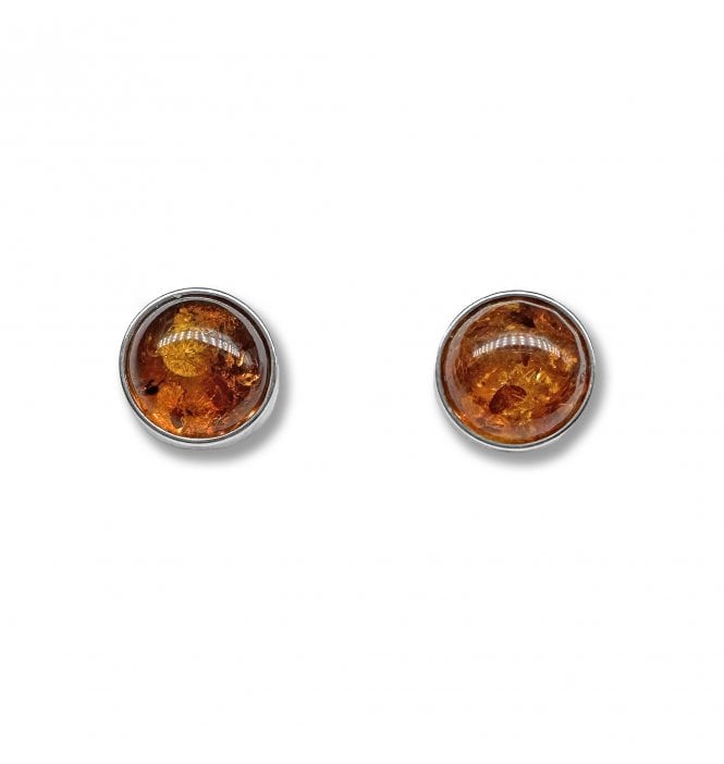 Sterling Silver Baltic Amber Stud Earrings (SKU Amber-201)