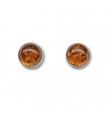 Sterling Silver Baltic Amber Stud Earrings (SKU Amber-203)