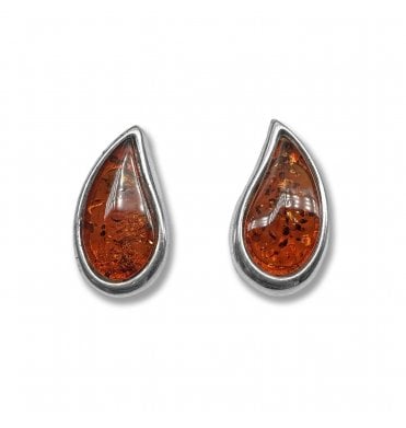 Sterling Silver Baltic Amber Teardrop Stud Earrings (SKU Amber-212)